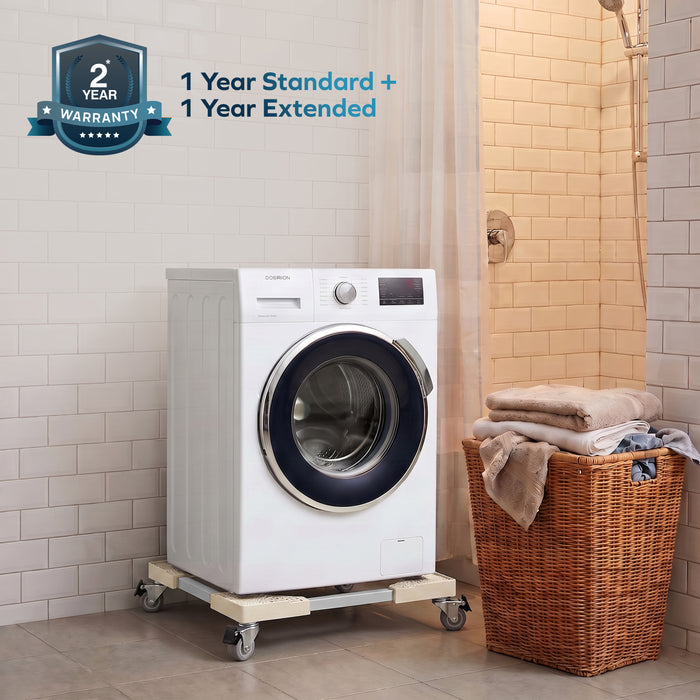 Corvids Adjustable Washing Machine Stand with Wheels | 2-Year Warranty | Refrigerator, Air Cooler & Dishwasher Trolley, 360° Rotating Lockable Wheels, Anti-Skid Grid Platform, 100 KG Capacity (White)
