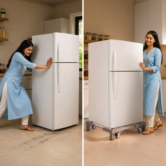 Corvids Adjustable Washing Machine Stand with Anti-Vibration Legs | 2-Year Warranty | Refrigerator & Dishwasher Trolley, 360° Rotating Lockable Wheels, Anti-Skid Grid Platform, 150 KG Capacity (Grey)