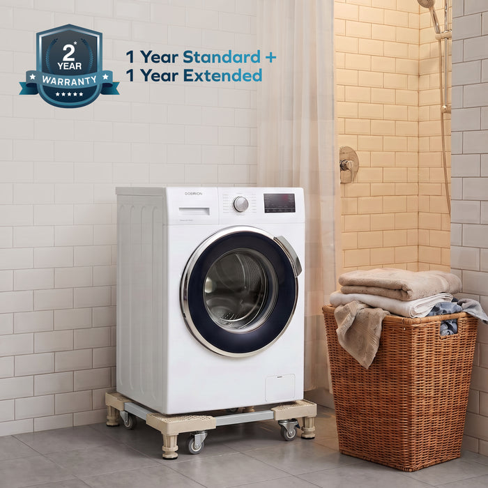 Corvids Adjustable Washing Machine Stand with Anti-Vibration Legs | 2-Year Warranty | Refrigerator & Dishwasher Trolley, 360° Rotating Lockable Wheels, Anti-Skid Grid Platform, 100 KG Capacity (White)