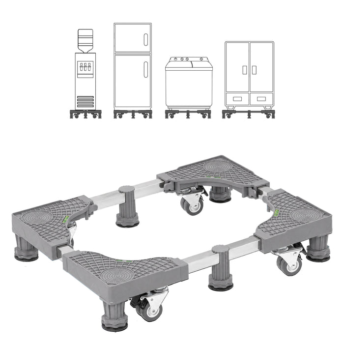 Corvids Adjustable Side by Side Refrigerator Stand with Anti-Vibration Legs | 2-Year Warranty | Washing Machine & Dishwasher Trolley, 360° Rotating Lockable Wheels with 150 KG Capacity (Grey)