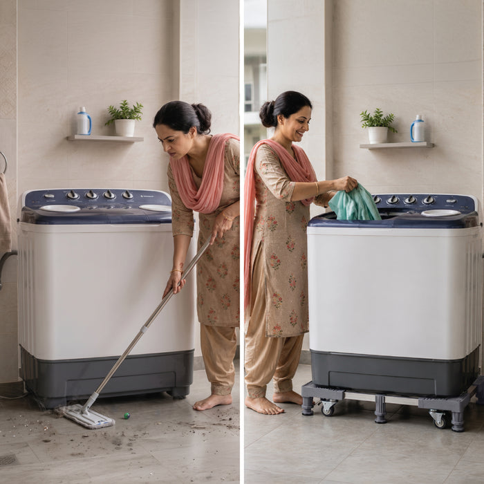 Corvids Adjustable Side by Side Refrigerator Stand with Anti-Vibration Legs | 2-Year Warranty | Washing Machine & Dishwasher Trolley, 360° Rotating Lockable Wheels with 150 KG Capacity (Grey)