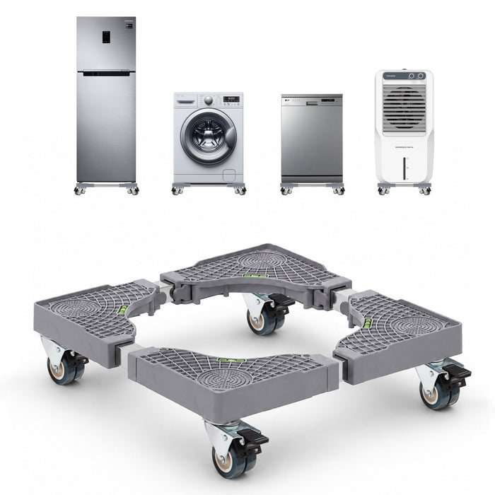 Corvids Adjustable Washing Machine Stand with Wheels | 2-Year Warranty | Refrigerator, Air Cooler & Dishwasher Trolley, 360° Rotating Lockable Wheels, Anti-Skid Grid Platform, 100 KG Capacity (Grey)