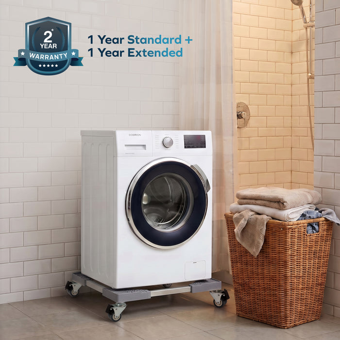 Corvids Adjustable Washing Machine Stand with Wheels | 2-Year Warranty | Refrigerator, Air Cooler & Dishwasher Trolley, 360° Rotating Lockable Wheels, Anti-Skid Grid Platform, 100 KG Capacity (Grey)