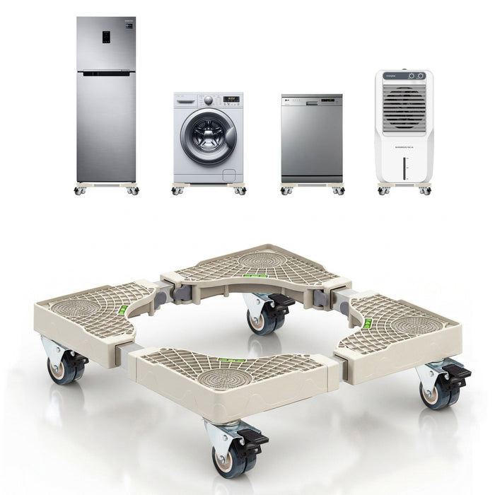 Corvids Adjustable Washing Machine Stand with Wheels | 2-Year Warranty | Refrigerator, Air Cooler & Dishwasher Trolley, 360° Rotating Lockable Wheels, Anti-Skid Grid Platform, 100 KG Capacity (White)