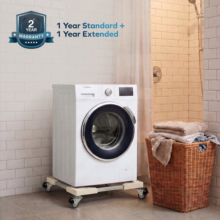 Corvids Adjustable Washing Machine Stand with Wheels | 2-Year Warranty | Refrigerator, Air Cooler & Dishwasher Trolley, 360° Rotating Lockable Wheels, Anti-Skid Grid Platform, 100 KG Capacity (White)