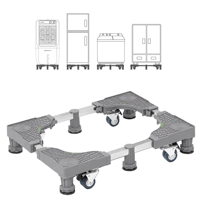Corvids Adjustable Side by Side Refrigerator Stand with Anti-Vibration Legs | 2-Year Warranty | Washing Machine & Dishwasher Trolley, 360° Rotating Lockable Wheels with 150 KG Capacity (Grey)