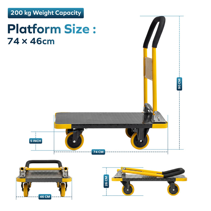 Corvids 200 Kg Heavy-Duty Folding Metal Hand Platform Trolley/Truck