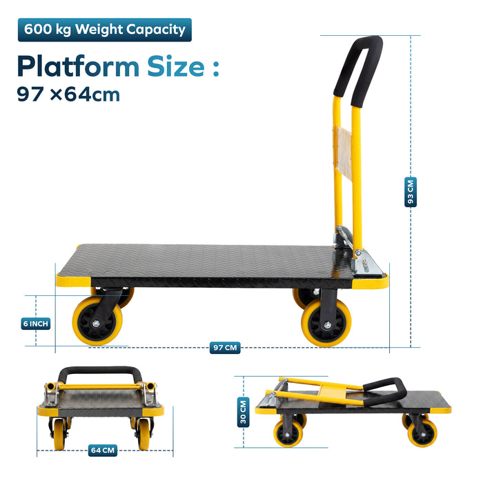 Corvids 600 Kg Heavy-Duty Folding Metal Hand Platform Trolley/Truck