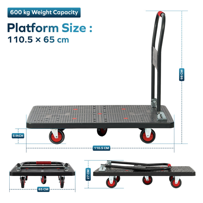 Corvids 600 Kg Portable Plastic Folding Hand Platform Trolley with 2-Year Warranty