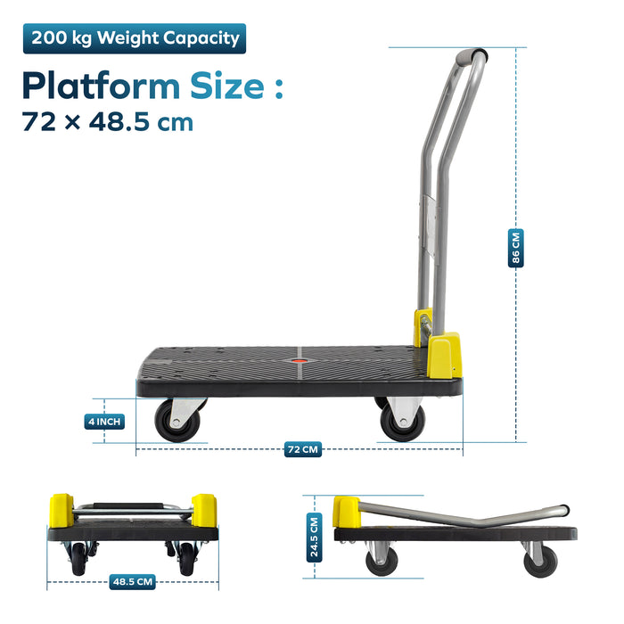 Corvids 200 Kg Portable Plastic Folding Hand Platform Trolley with 2-Year Warranty