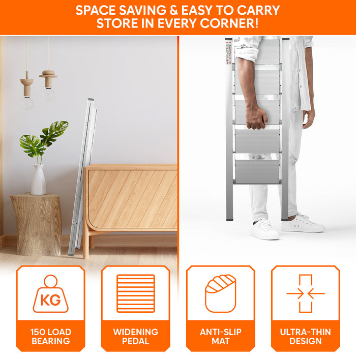 Corvids 5-Steps Premium Folding Step Stool with 2-Year Warranty (White)
