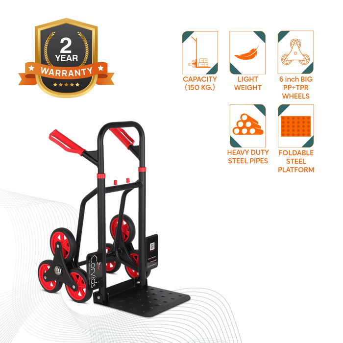 Corvids 150 Kg Stairs Climbing Steel Hand Truck with 2-Year Warranty