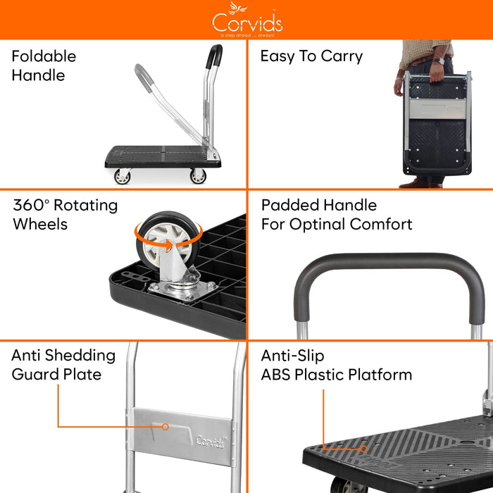 Corvids 200 Kg Portable Plastic Folding Hand Platform Trolley with 2-Year Warranty